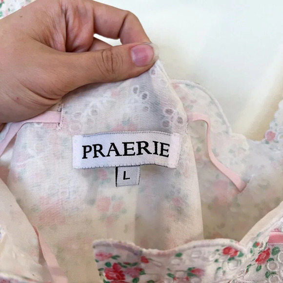 Praerie Brittany Pink Floral Lace Cottagecore Preppy Button Down Midi Dress L - Picture 8 of 10